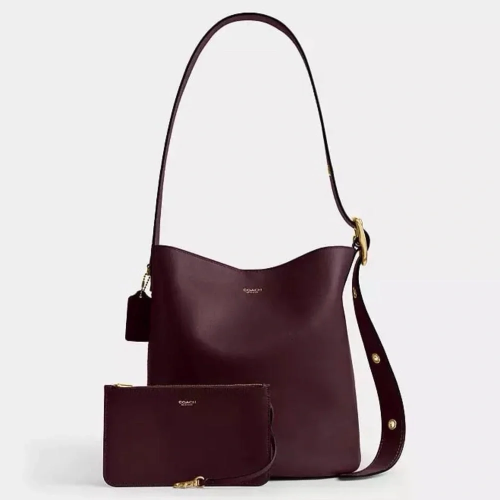 Coach Bleecker Bucket Bag & Pouch in Brass/Merlot Natural Grain Leather NWT - Picture 16 of 16